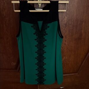 41 Hawthorn Green and Black Lace Accent Tank Top